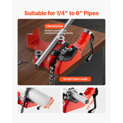 VEVOR Heavy-Duty Pipe Chain Vise, 1/4" - 6" Pipe Capacity, 28" Rugged Chain & Cast Iron Base, Industrial-Grade Pipe