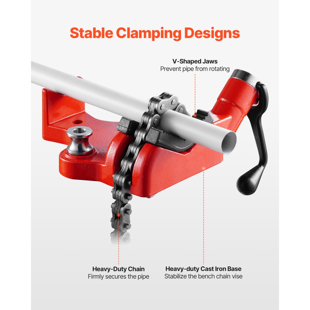 VEVOR Heavy-Duty Pipe Chain Vise, 1/4" - 6" Pipe Capacity, 28" Rugged Chain & Cast Iron Base, Industrial-Grade Pipe