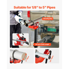 VEVOR Heavy-Duty Pipe Chain Vise, 1/8" - 5" Pipe Capacity, 26" Rugged Chain & Cast Iron Base, Hitch Mount Vise Plate