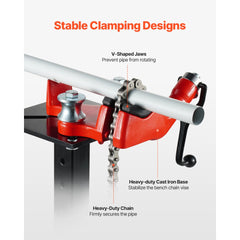 VEVOR Heavy-Duty Pipe Chain Vise, 1/8" - 5" Pipe Capacity, 26" Rugged Chain & Cast Iron Base, Hitch Mount Vise Plate