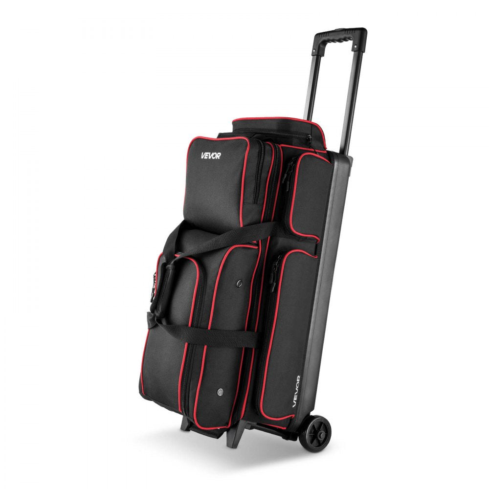 VEVOR Bowling Ball Bag, 3 Ball Double Roller Bowling Bag with Wheels, Featuring a Separate Compartment for Shoes (Up To