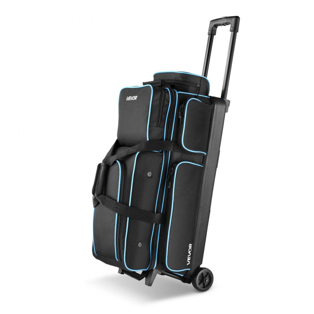 VEVOR Bowling Ball Bag, 3 Ball Double Roller Bowling Bag with Wheels, Featuring a Separate Compartment for Shoes (Up To