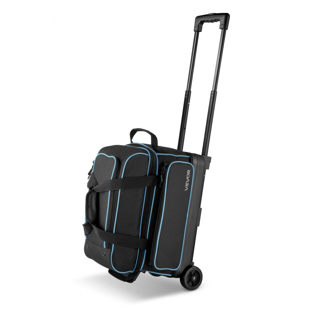 VEVOR Bowling Ball Bag, 2 Ball Double Roller Bowling Bag with Wheels, Featuring a Separate Compartment for Shoes (Up To