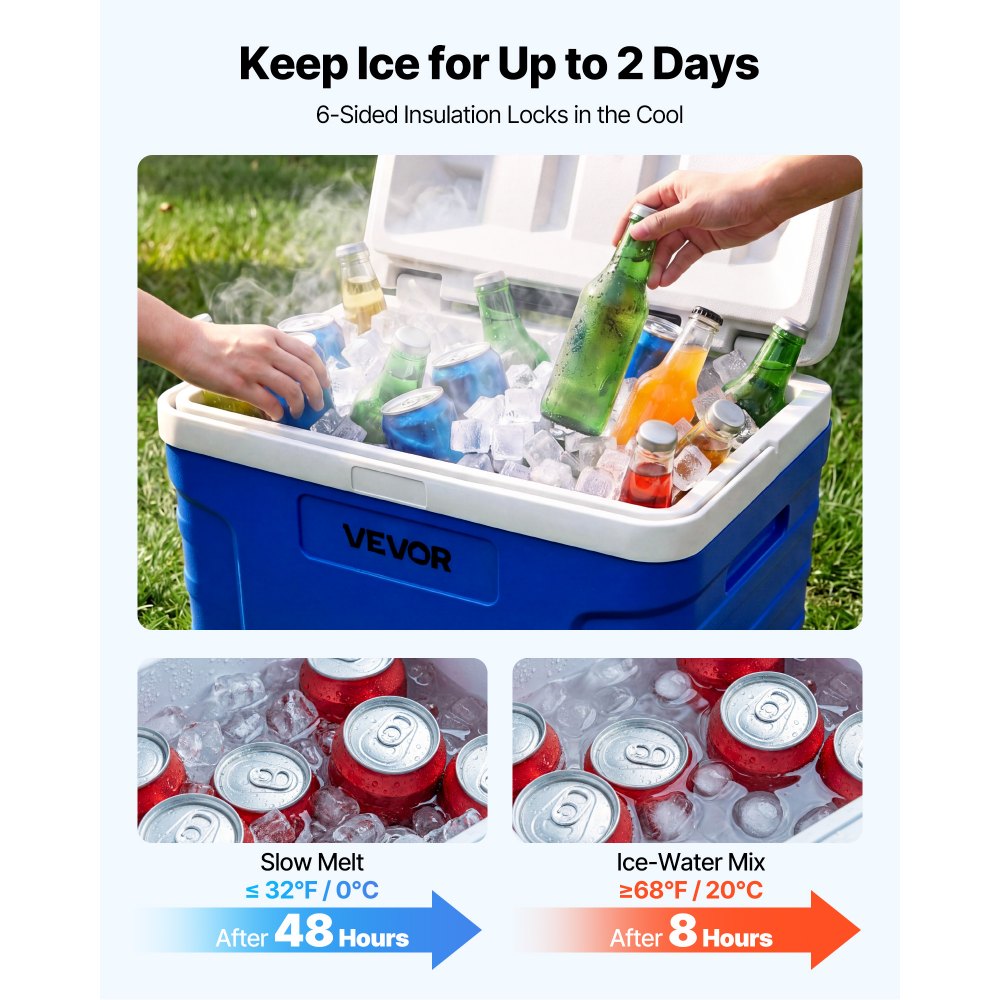 VEVOR Hard Cooler, 21QT Portable Rolling Cooler with Wheels, Leak-Resistant Coolbox Keeps Contents Cool for 48 Hours