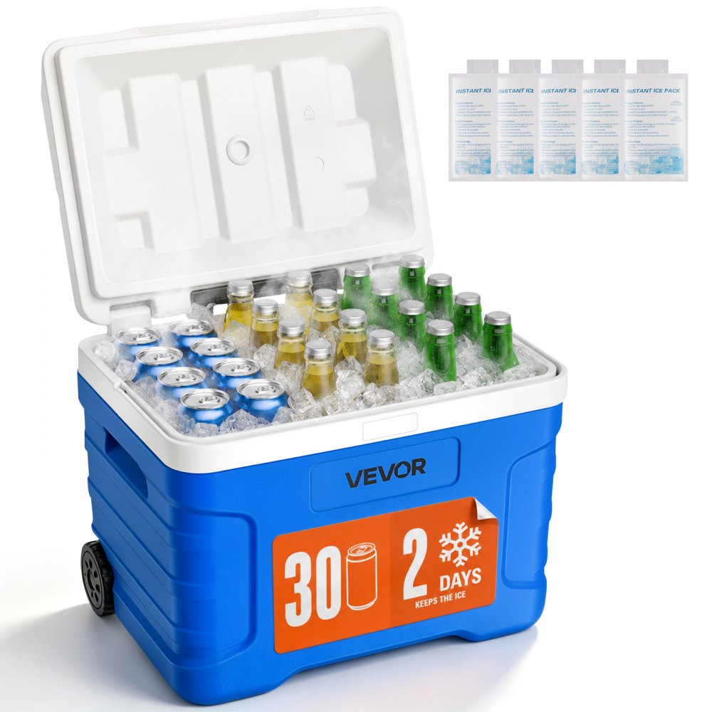 VEVOR Hard Cooler, 21QT Portable Rolling Cooler with Wheels, Leak-Resistant Coolbox Keeps Contents Cool for 48 Hours