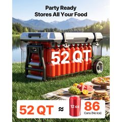 VEVOR Hard Cooler, 52QT Portable Rolling Cooler with Wheels, Leak-Resistant Coolbox Keeps Contents Cool for 48 Hours