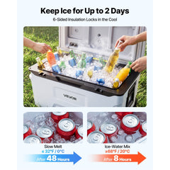 VEVOR Hard Cooler, 52QT Portable Rolling Cooler with Wheels, Leak-Resistant Coolbox Keeps Contents Cool for 48 Hours