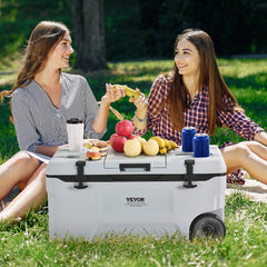 VEVOR Portable Cooler, 74 QT Wheeled Cooler with Ice Retention, Heavy-Duty Handles and Cup Holder, Lightweight Rigid