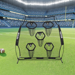 VEVOR 6 x 6 ft Football Trainer Throwing Net, Training Throwing Target Practice Net with 5 Target Pockets, Knotless Net