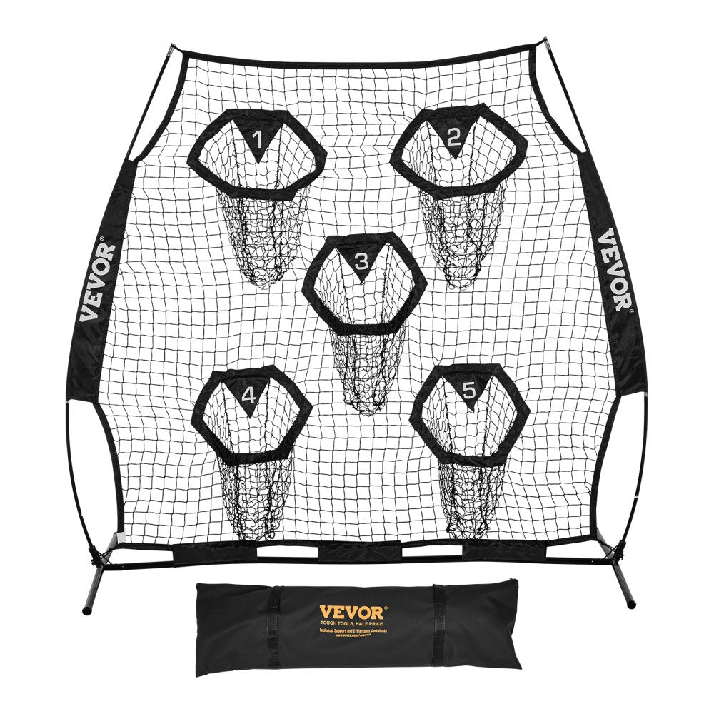 VEVOR 6 x 6 ft Football Trainer Throwing Net, Training Throwing Target Practice Net with 5 Target Pockets, Knotless Net