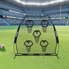 VEVOR 7 x 7 ft Football Trainer Throwing Net, Training Throwing Target Practice Net with 5 Target Pockets, Knotless Net