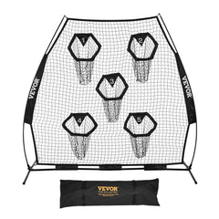VEVOR 7 x 7 ft Football Trainer Throwing Net, Training Throwing Target Practice Net with 5 Target Pockets, Knotless Net
