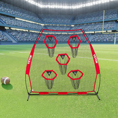 VEVOR 7 x 7 ft Football Trainer Throwing Net, Training Throwing Target Practice Net with 5 Target Pockets, Knotless Net