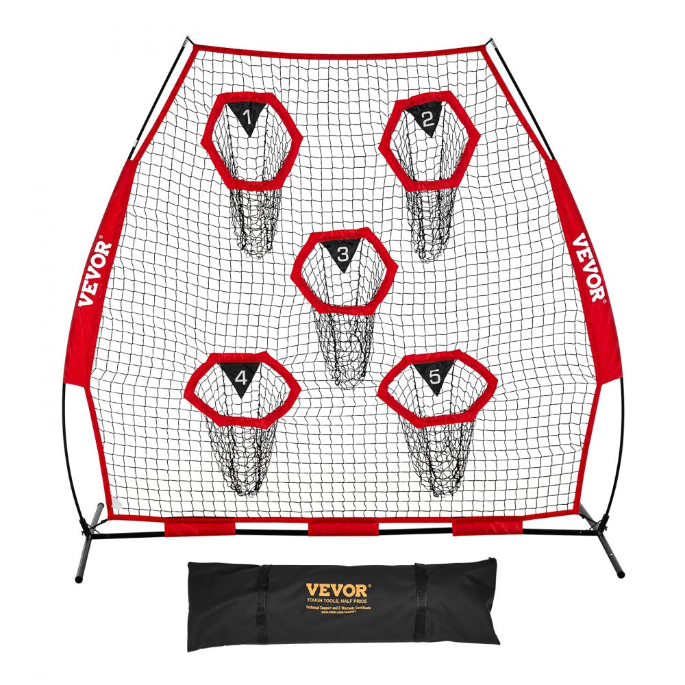VEVOR 7 x 7 ft Football Trainer Throwing Net, Training Throwing Target Practice Net with 5 Target Pockets, Knotless Net