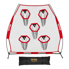 VEVOR 7 x 7 ft Football Trainer Throwing Net, Training Throwing Target Practice Net with 5 Target Pockets, Knotless Net