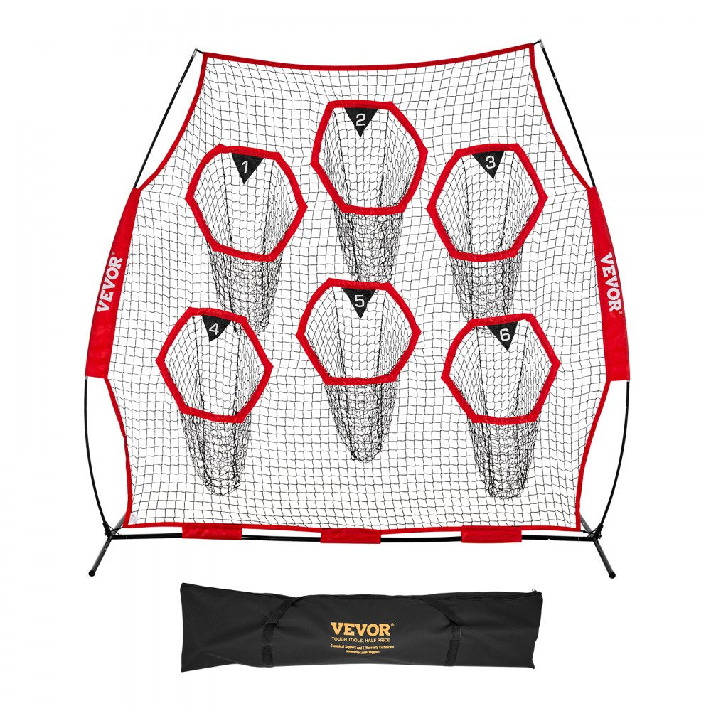 VEVOR 8 x 8 ft Football Trainer Throwing Net, Training Throwing Target Practice Net with 6 Target Pockets, Knotless Net