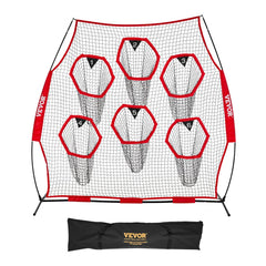 VEVOR 8 x 8 ft Football Trainer Throwing Net, Training Throwing Target Practice Net with 6 Target Pockets, Knotless Net