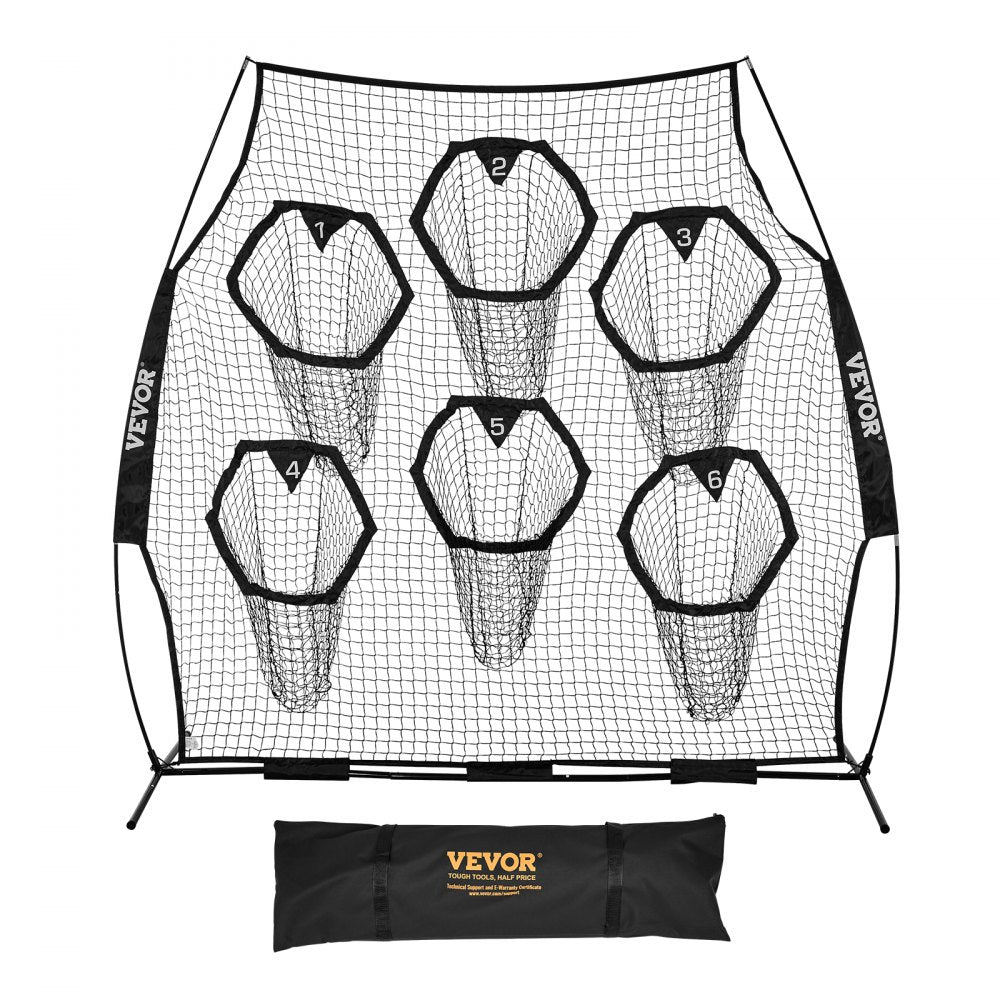 VEVOR 8 x 8 ft Football Trainer Throwing Net, Training Throwing Target Practice Net with 6 Target Pockets, Knotless Net