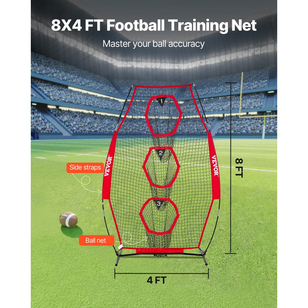 VEVOR 8 x 4 inch Football Trainer Throwing Net, Training Throwing Target Practice Net with 5 Target Pockets, Knotless