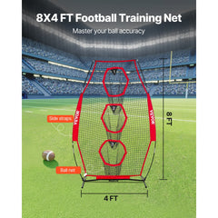 VEVOR 8 x 4 inch Football Trainer Throwing Net, Training Throwing Target Practice Net with 5 Target Pockets, Knotless