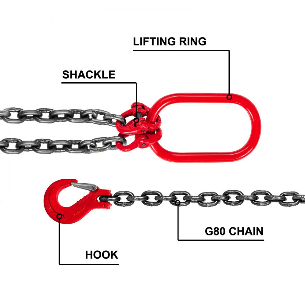 VEVOR Chain Sling, 3/8 inch x 5 ft Lifting Chains with Hooks, G80 Engine Chain Hoist Lifts, 11000 lbs/5 Ton Capacity