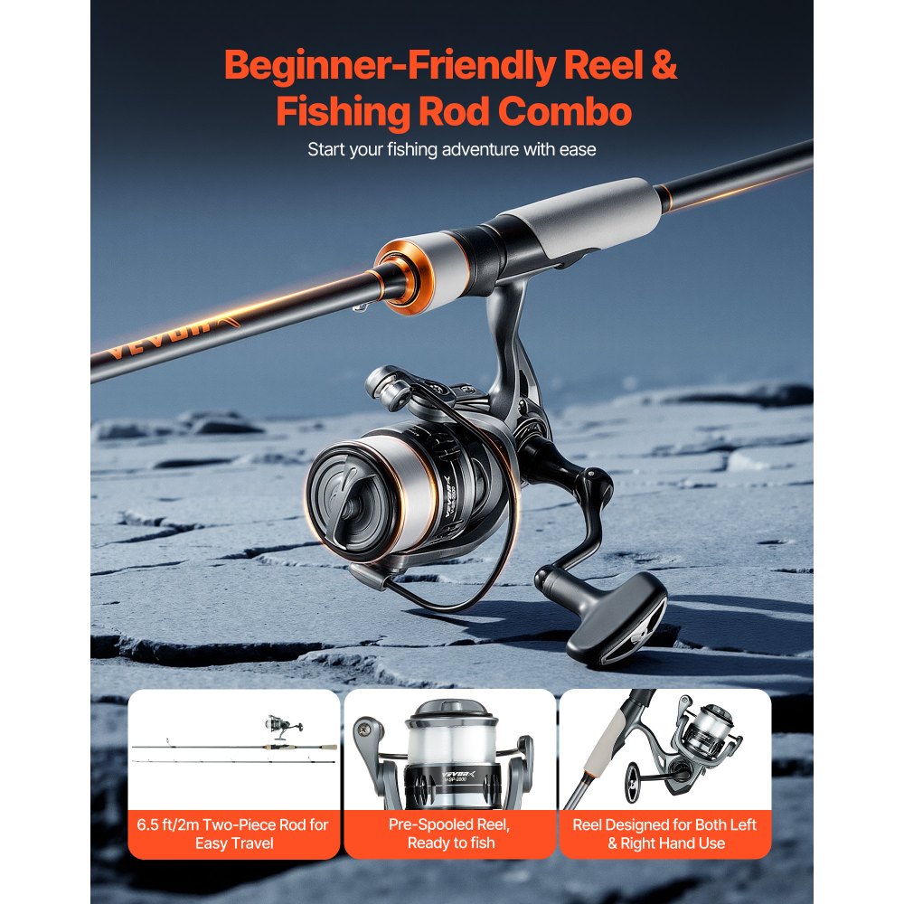 VEVOR Rod and Fishing Reel Combo, IM6 Fiberglass & Carbon Fiber Spinning Rod and Reel Combo, Bass Fishing Pole with 6.5
