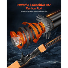 VEVOR Rod and Fishing Reel Combo, IM7 Carbon Fiber Baitcasting Rod and Reel Combo, Bass Fishing Pole with 6+1 BB