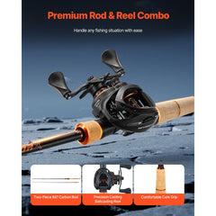 VEVOR Rod and Fishing Reel Combo, IM7 Carbon Fiber Baitcasting Rod and Reel Combo, Bass Fishing Pole with 7+1 BB