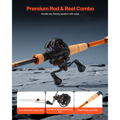 VEVOR Rod and Fishing Reel Combo, IM7 Carbon Fiber Baitcasting Rod and Reel Combo, Bass Fishing Pole with 7+1 BB