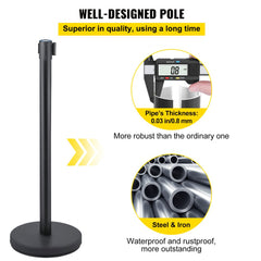 VEVOR Crowd Control Stanchion, Set of 8 Pieces Stanchion Set, Stanchion Set with 6.6 ft/2 m Black Retractable Belt