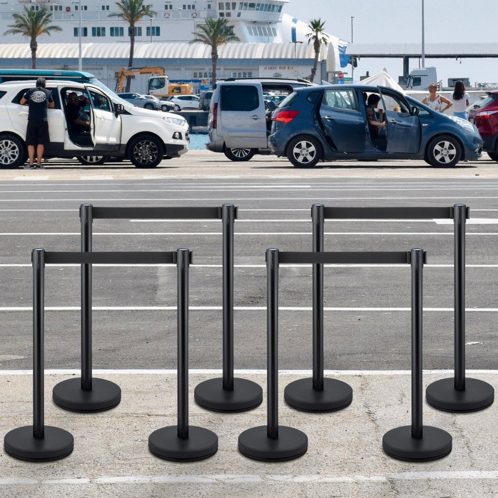VEVOR Crowd Control Stanchion, Set of 8 Pieces Stanchion Set, Stanchion Set with 6.6 ft/2 m Black Retractable Belt