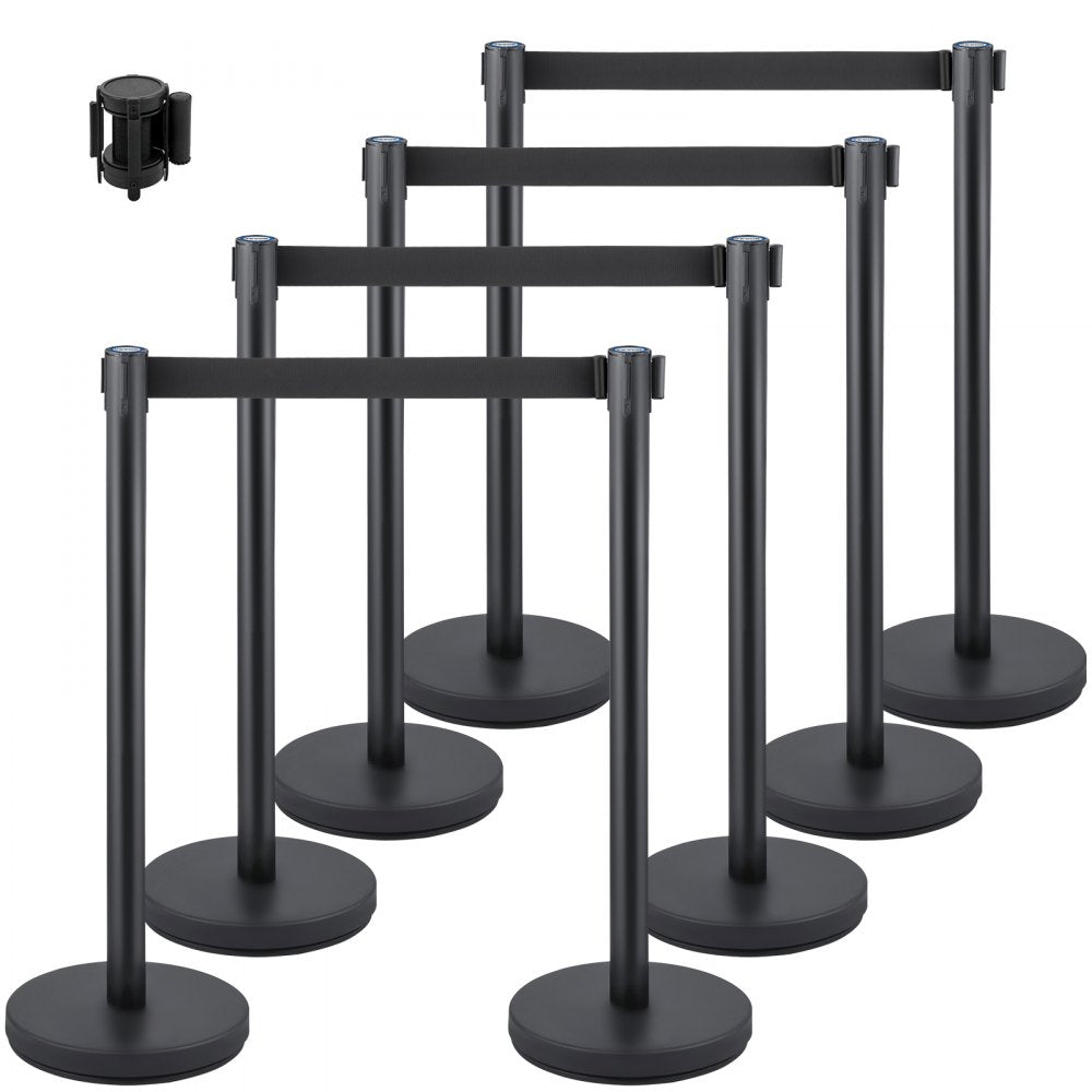 VEVOR Crowd Control Stanchion, Set of 8 Pieces Stanchion Set, Stanchion Set with 6.6 ft/2 m Black Retractable Belt