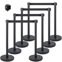 VEVOR Crowd Control Stanchion, Set of 8 Pieces Stanchion Set, Stanchion Set with 6.6 ft/2 m Black Retractable Belt