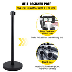 VEVOR Crowd Control Stanchion, Set of 4 Pieces Stanchion Set, Stanchion Set with 6.6 ft/2 m Black Retractable Belt