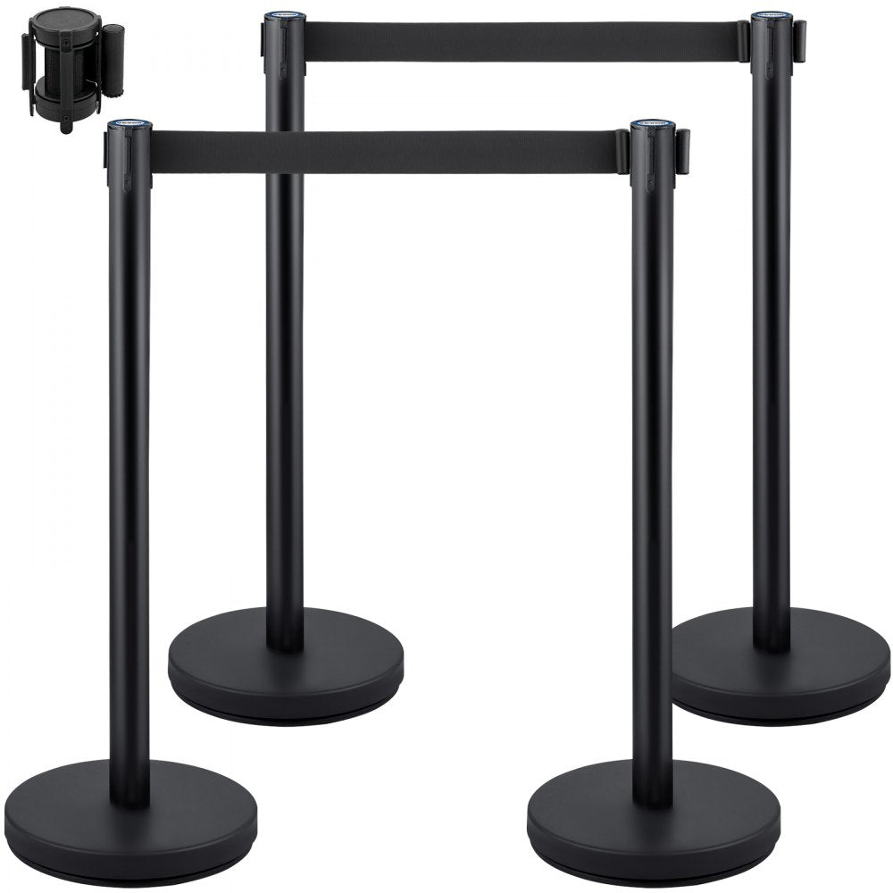VEVOR Crowd Control Stanchion, Set of 4 Pieces Stanchion Set, Stanchion Set with 6.6 ft/2 m Black Retractable Belt