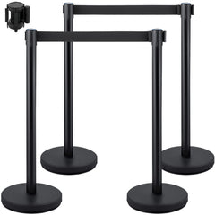 VEVOR Crowd Control Stanchion, Set of 4 Pieces Stanchion Set, Stanchion Set with 6.6 ft/2 m Black Retractable Belt