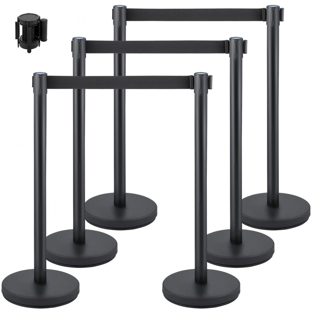 VEVOR Crowd Control Stanchion, Set of 6 Pieces Stanchion Set, Stanchion Set with 6.6 ft/2 m Black Retractable Belt