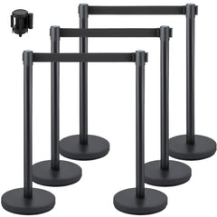 VEVOR Crowd Control Stanchion, Set of 6 Pieces Stanchion Set, Stanchion Set with 6.6 ft/2 m Black Retractable Belt