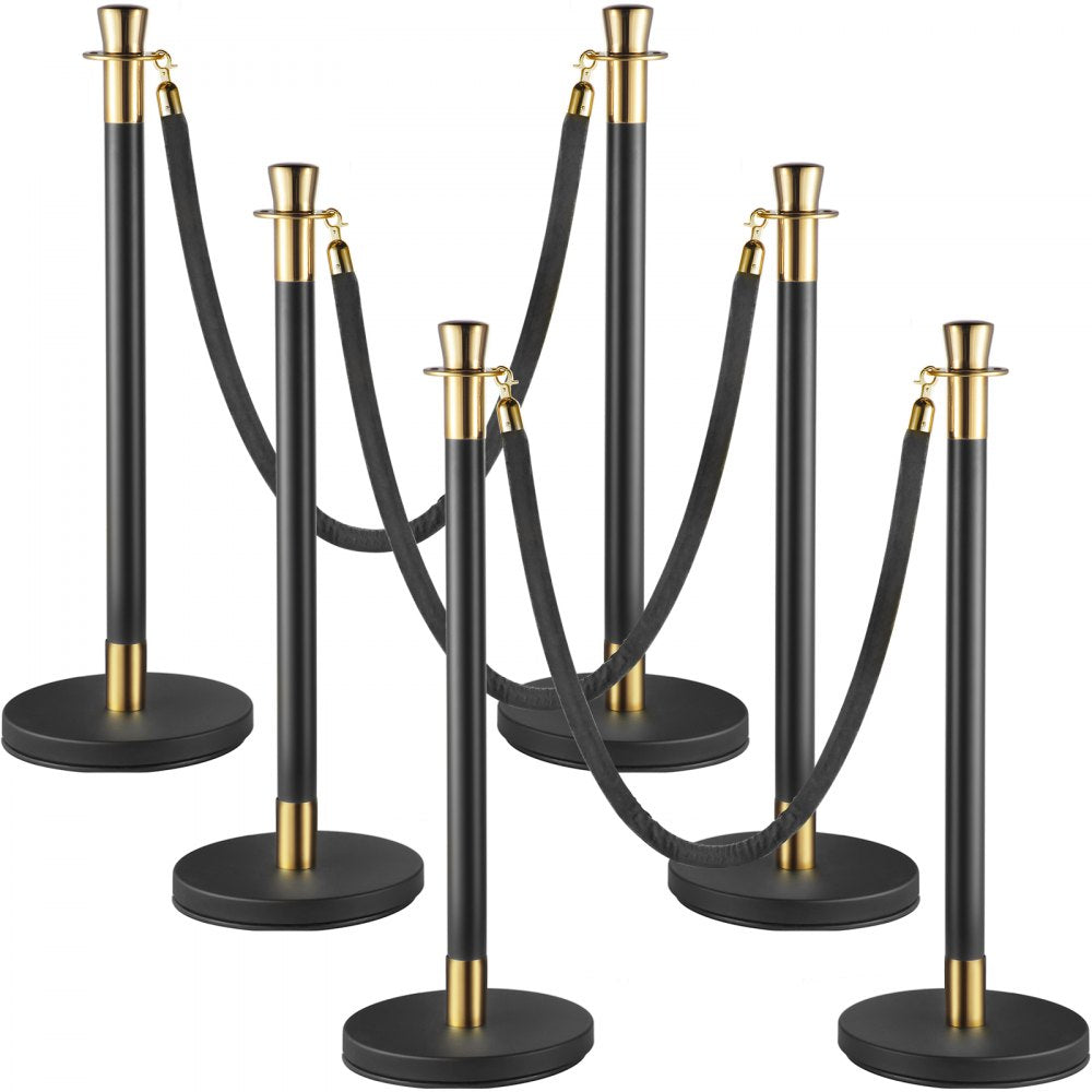 VEVOR Crowd Control Stanchion, Set of 6 Pieces Stanchion Set, Stanchion Set with 5 ft/1.5 m Black Velvet Rope, Black