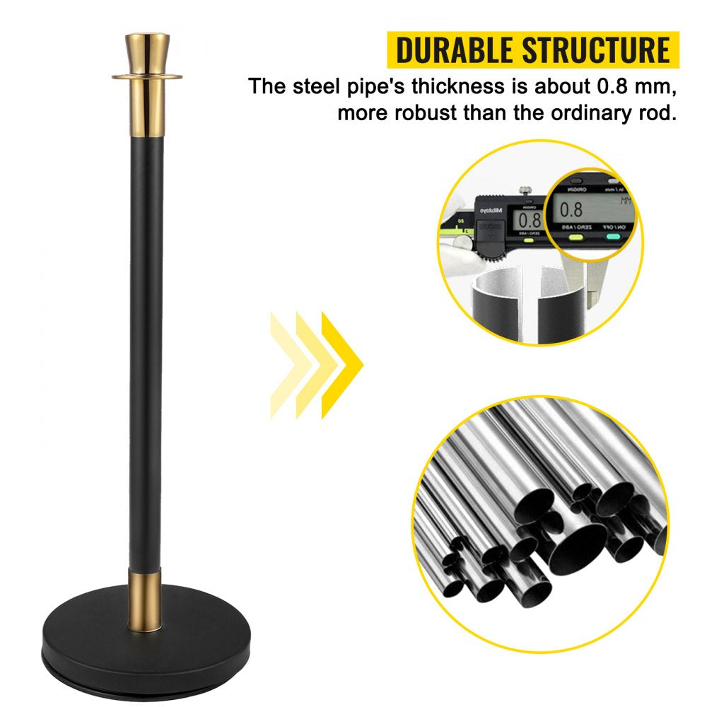 VEVOR Crowd Control Stanchion, Set of 6 Pieces Stanchion Set, Stanchion Set with 5 ft/1.5 m Black Velvet Rope, Black