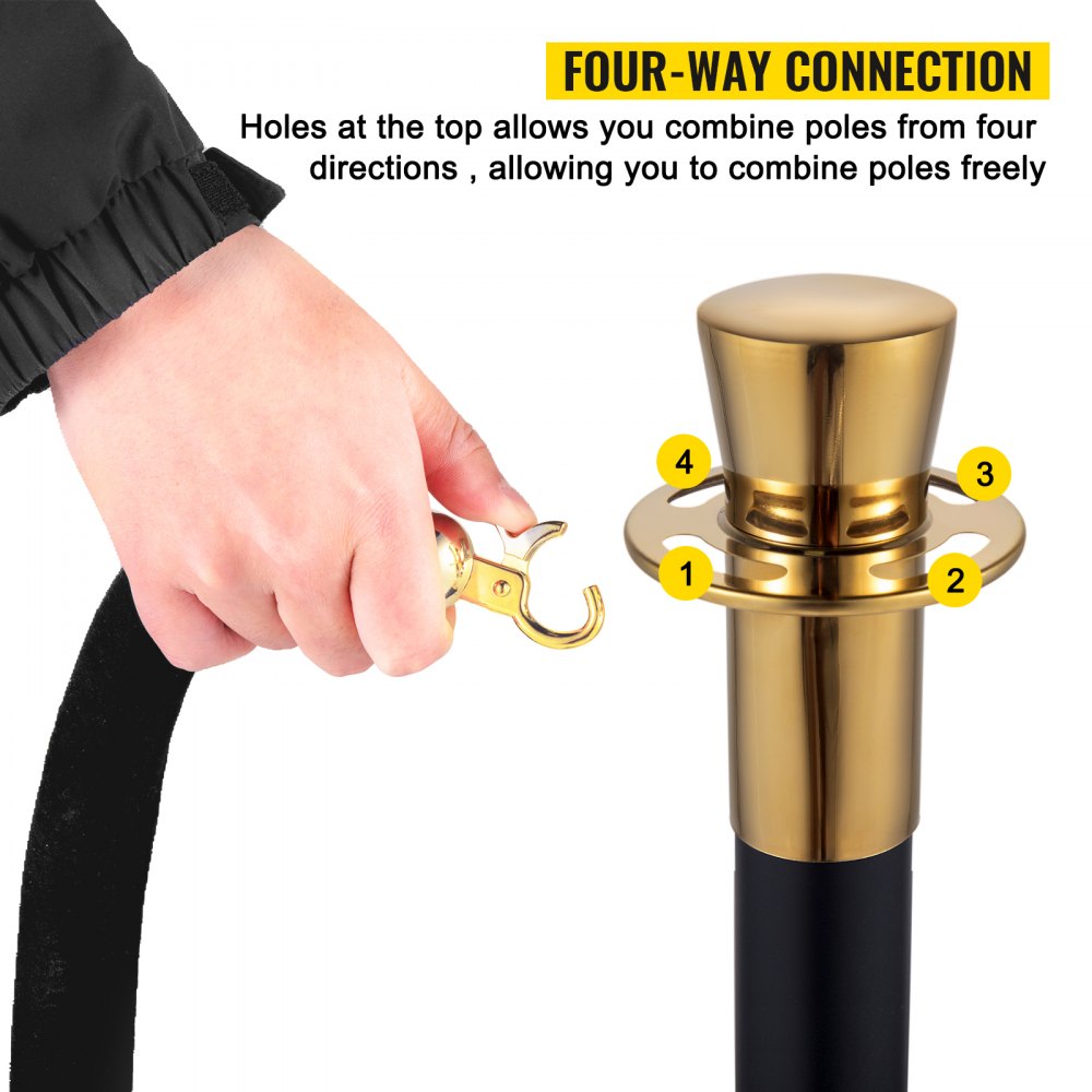 VEVOR Crowd Control Stanchion, Set of 6 Pieces Stanchion Set, Stanchion Set with 5 ft/1.5 m Black Velvet Rope, Black