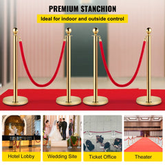 VEVOR Crowd Control Stanchion, Set of 4 Pieces Stanchion Set, Stanchion Set with 5 ft/1.5 m Red Velvet Rope, Crowd