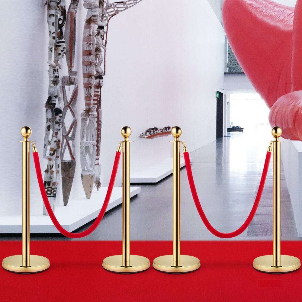 VEVOR Crowd Control Stanchion, Set of 4 Pieces Stanchion Set, Stanchion Set with 5 ft/1.5 m Red Velvet Rope, Crowd