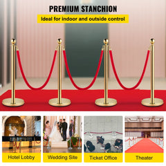 VEVOR 4PCS Gold Stanchion Posts Queue, 38 Inch Red Velvet Rope, Crowd Control Barriers Queue Line Rope, Barriers for