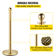 VEVOR 4PCS Gold Stanchion Posts Queue, 38 Inch Red Velvet Rope, Crowd Control Barriers Queue Line Rope, Barriers for