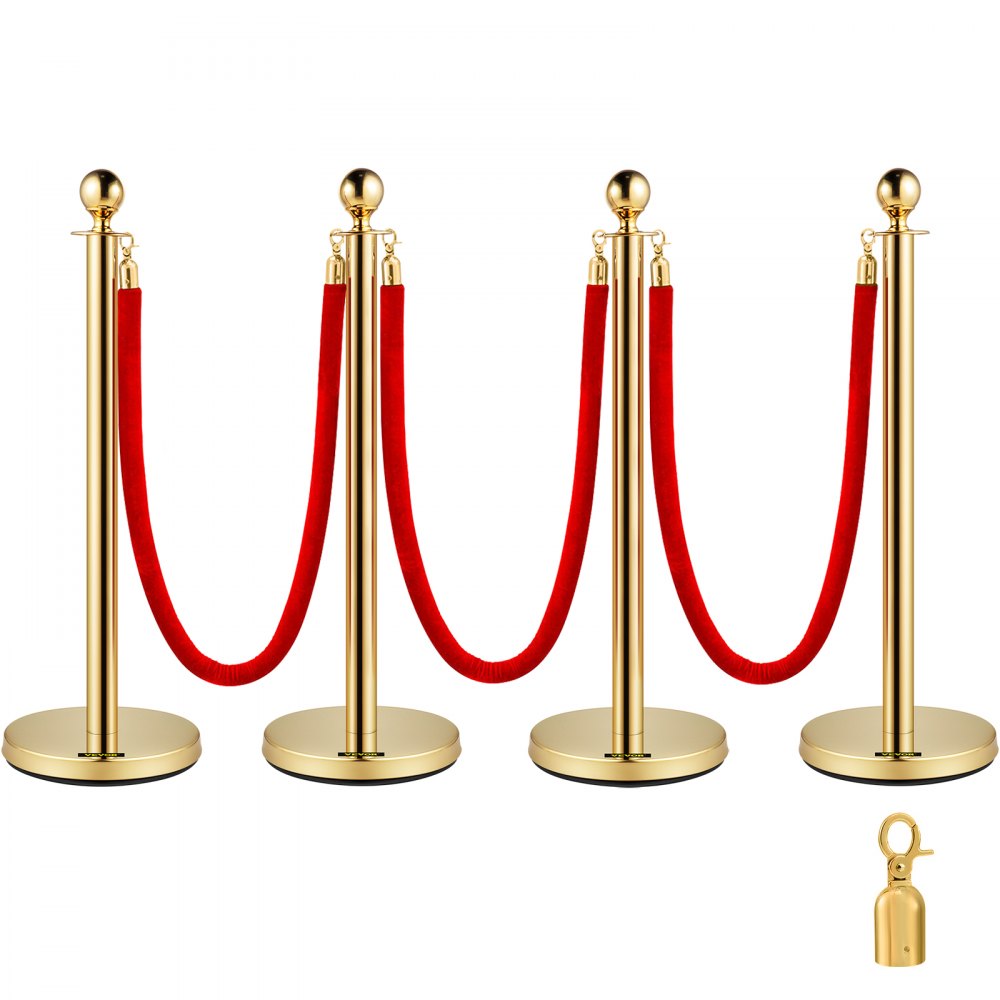 VEVOR 4PCS Gold Stanchion Posts Queue, 38 Inch Red Velvet Rope, Crowd Control Barriers Queue Line Rope, Barriers for
