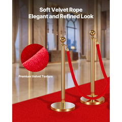 VEVOR 4 Pcs Red Velvet Stanchion Ropes, 5 ft Crowd Control Stanchion Red Velvet Ropes with Gold Hooks, Post Queue
