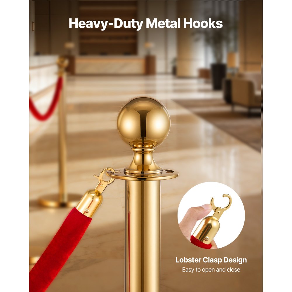 VEVOR 4 Pcs Red Velvet Stanchion Ropes, 5 ft Crowd Control Stanchion Red Velvet Ropes with Gold Hooks, Post Queue