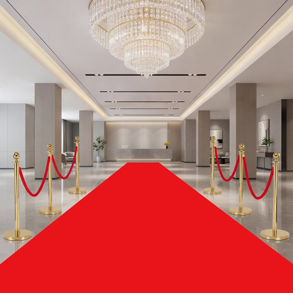 VEVOR 4 Pcs Red Velvet Stanchion Ropes, 5 ft Crowd Control Stanchion Red Velvet Ropes with Gold Hooks, Post Queue