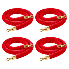 VEVOR 4 Pcs Red Velvet Stanchion Ropes, 5 ft Crowd Control Stanchion Red Velvet Ropes with Gold Hooks, Post Queue